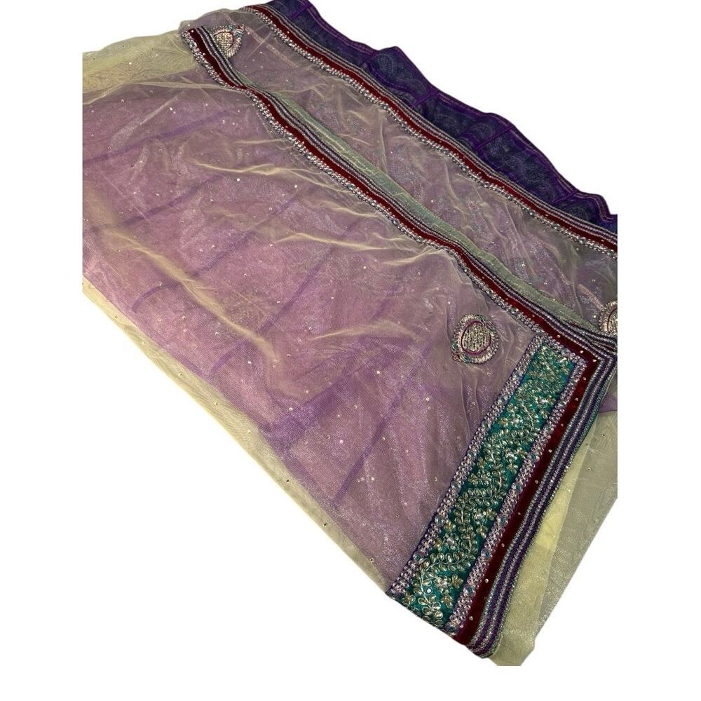 Women's Multi Color Tulle / Net Sari/ Saree (No B… - image 4